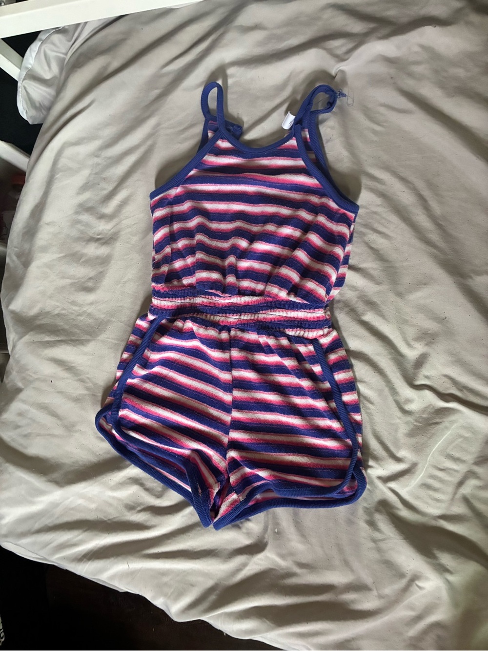 Old Navy Girls Pink, Blue & White Striped Tank Romper
